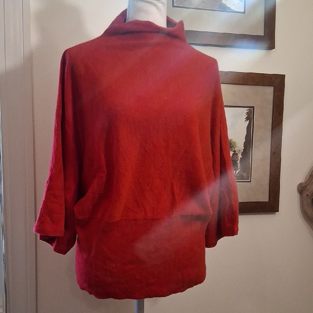 Elegant Red Cashmere By Pirive Loose Turtleneck Neck Sweater